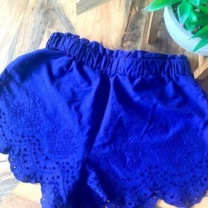 Blue shorts with beautiful detailed stitching.